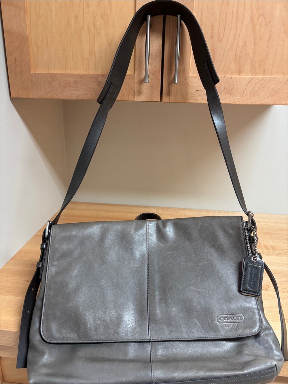 Coach Men's Leather Messenger Bag in Gray